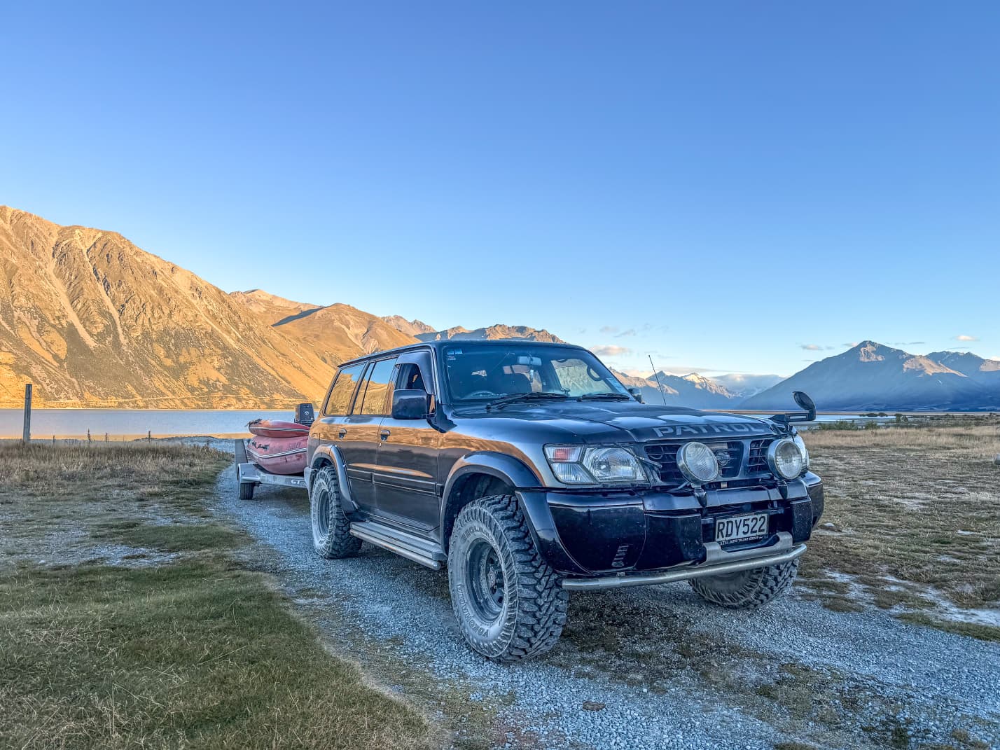 Our 4WD and jet boat ready to head into the New Zealand backcountry
