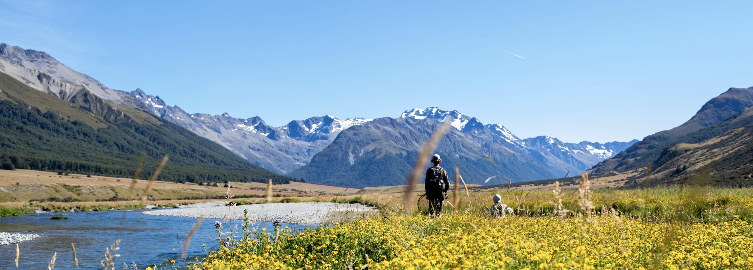 Angler fly fishing a remote South Island backcountry river